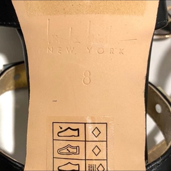 NICOLE MILLER Selty Black Gold Strap Studded Pointy Toe Heels Pumps - Picture 9 of 13